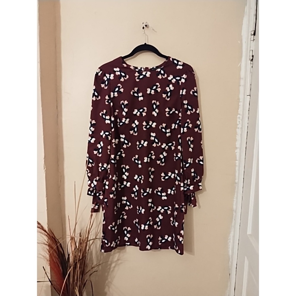 Banana Republic Floral Bishop Sleeve Shift Dress Burgundy Red White Size 2